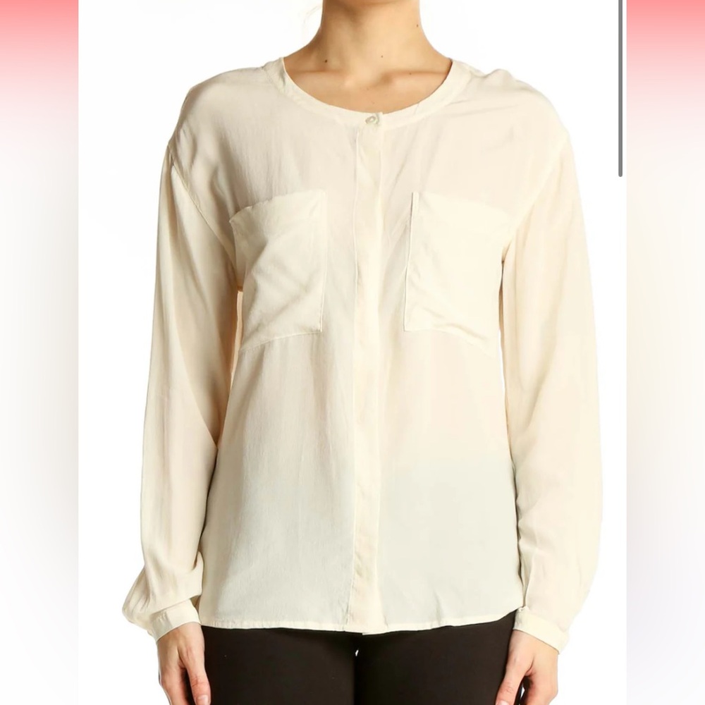 Everlane Ivory Silk Collarless Blouse S